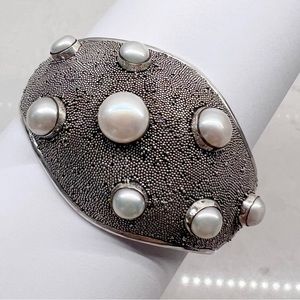 Stunning Sterling Silver and Cultured Pearl Cuff Bracelet